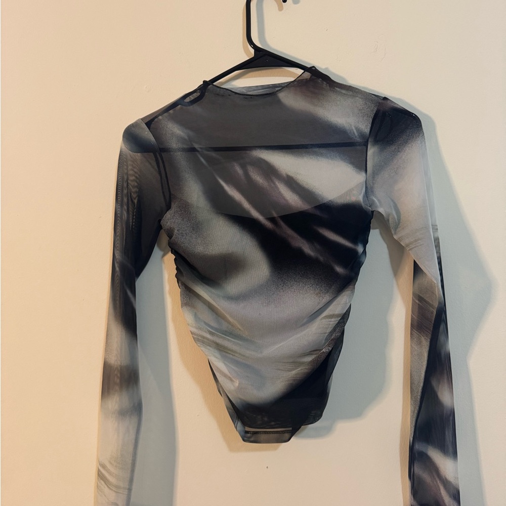 Bershka Slash Neck Mesh Top in Blue Ombre - Size XS